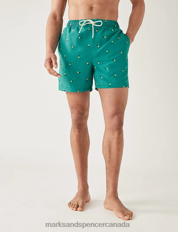 Men Seafoam Clothing Marks & Spencer Quick Dry Embroidered Swim Shorts 20VTD5957 - Marks and Spencer Canada locations