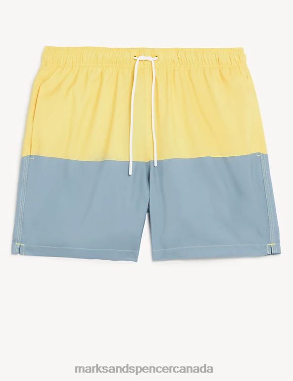 Men Yellow Mix Clothing Marks & Spencer Quick Dry Colour Block Swim Shorts 20VTD5385 - Marks and Spencer outlet
