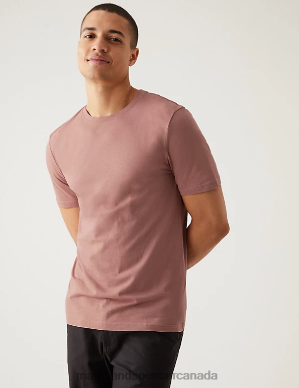 Men Antique Rose Clothing Marks & Spencer Slim Fit Pure Cotton Crew Neck T-Shirt 20VTD5159 - Marks and Spencer online