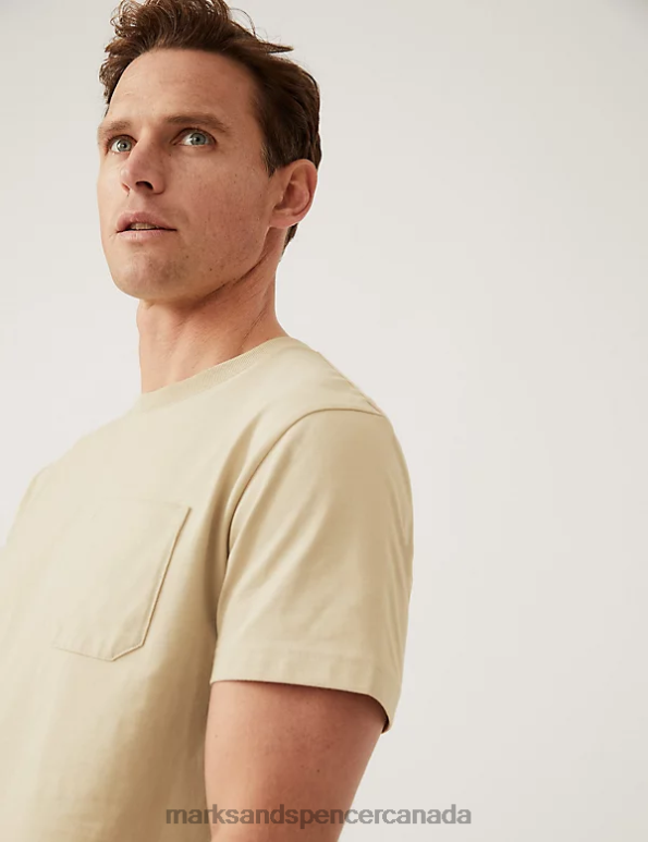 Men Beige Clothing Marks & Spencer Pure Cotton Heavyweight T-Shirt 20VTD5359 - Marks and Spencer Canada locations