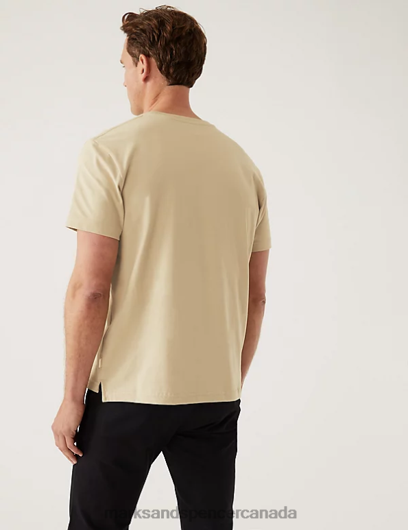 Men Beige Clothing Marks & Spencer Pure Cotton Heavyweight T-Shirt 20VTD5359 - Marks and Spencer Canada locations