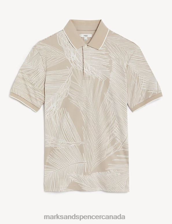 Men Beige Clothing Marks & Spencer Pure Cotton Leaf Print Polo Shirt 20VTD6769 - Marks and Spencer Canada locations