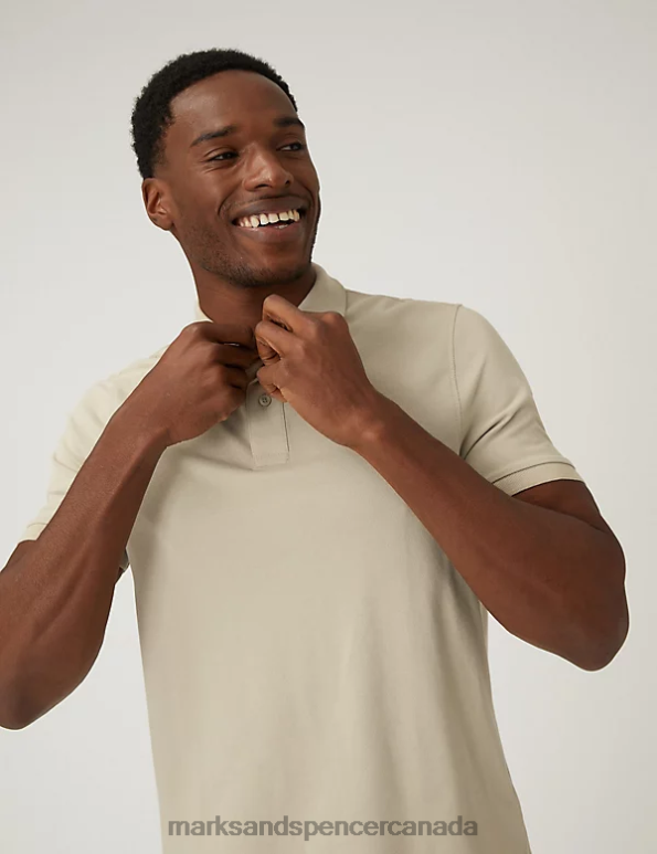 Men Beige Clothing Marks & Spencer Pure Cotton Pique Polo Shirt 20VTD202 - Marks and Spencer online
