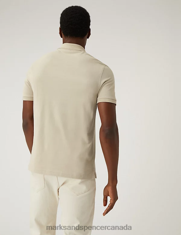 Men Beige Clothing Marks & Spencer Pure Cotton Pique Polo Shirt 20VTD202 - Marks and Spencer online
