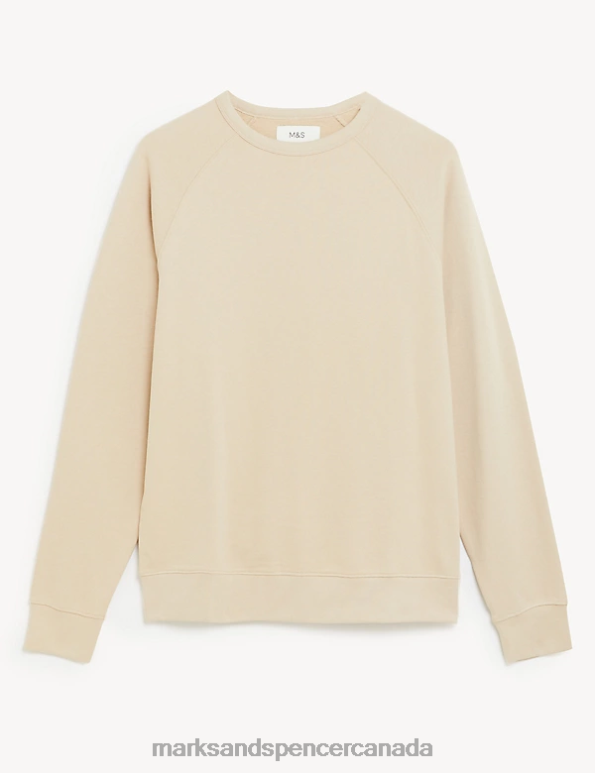 Men Beige Clothing Marks & Spencer Pure Cotton Raglan Crew Neck Sweatshirt 20VTD7530 - Marks and Spencer outlet