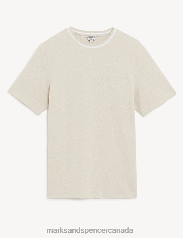 Marks and Spencer sale - Men Beige Marl Clothing Marks & Spencer Pure Cotton Textured T-Shirt 20VTD4930