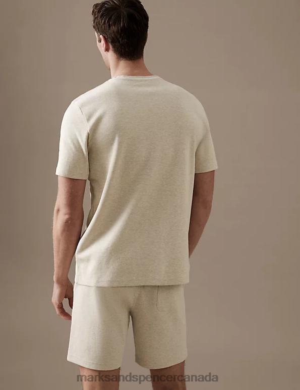 Marks and Spencer sale - Men Beige Marl Clothing Marks & Spencer Pure Cotton Textured T-Shirt 20VTD4930