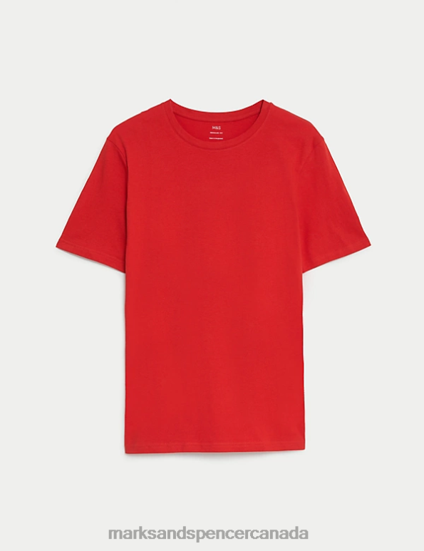 Men Berry Red Clothing Marks & Spencer Pure Cotton Crew Neck T-Shirt 20VTD163 - Marks and Spencer Canada locations