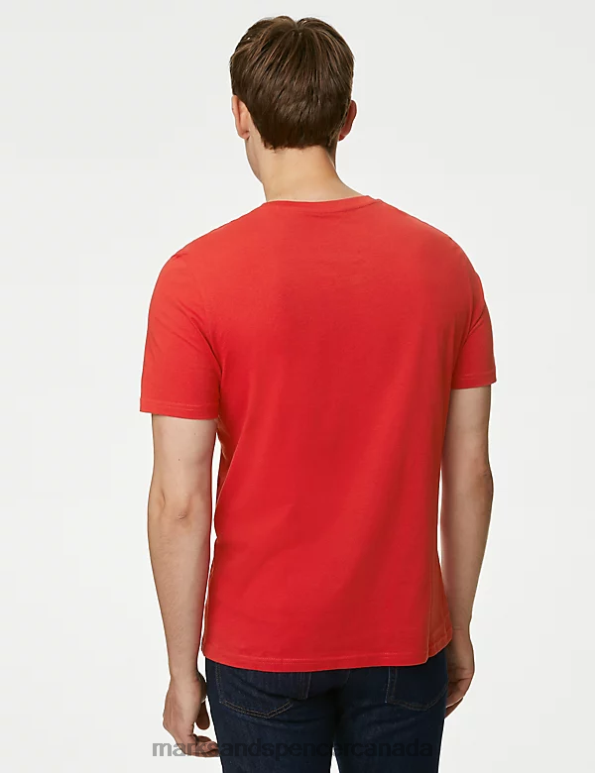 Men Berry Red Clothing Marks & Spencer Pure Cotton Crew Neck T-Shirt 20VTD163 - Marks and Spencer Canada locations
