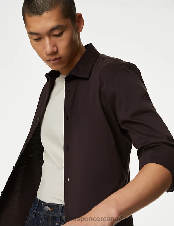 Marks and Spencer sale - Men Bitter Chocolate Clothing Marks & Spencer Slim Fit Jersey Cotton Shirt 20VTD6726
