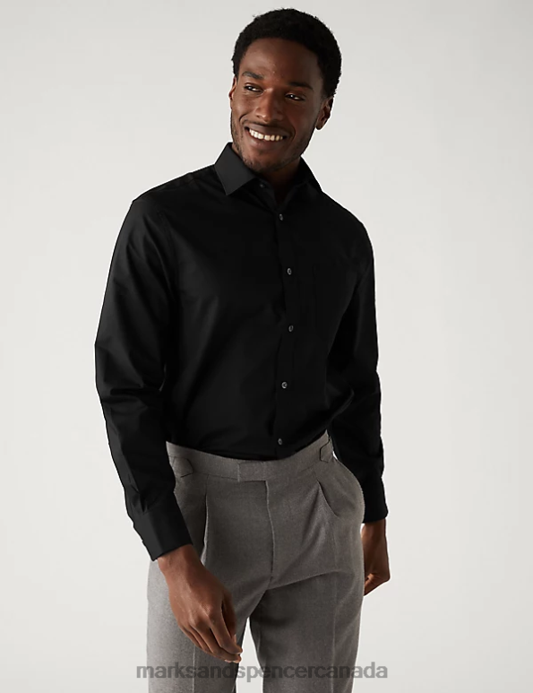 Men Black Clothing Marks & Spencer 3pk Regular Fit Long Sleeve Shirts 20VTD6563 - Marks and Spencer Canada locations