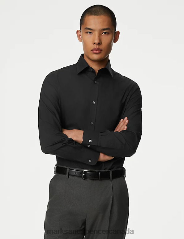 Men Black Clothing Marks & Spencer 3pk Tailored Fit Long Sleeve Shirts 20VTD5941 - Marks and Spencer Canada locations