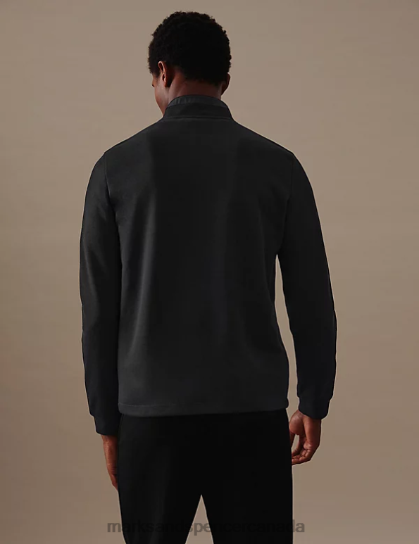 Marks and Spencer near me - Men Black Clothing Marks & Spencer Cotton Blend Half Zip Sweatshirt 20VTD6608