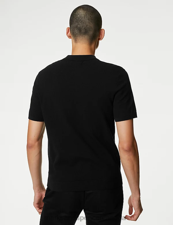 Men Black Clothing Marks & Spencer Cotton Rich Short Sleeve Knitted Polo Shirt 20VTD6004 - Marks and Spencer Canada locations
