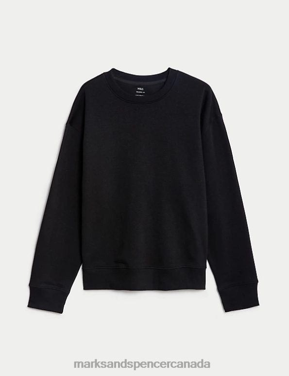 Men Black Clothing Marks & Spencer Oversized Cotton Rich Crew Neck Sweatshirt 20VTD6572 - Marks and Spencer online