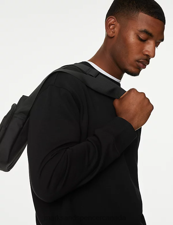 Men Black Clothing Marks & Spencer Oversized Cotton Rich Crew Neck Sweatshirt 20VTD6572 - Marks and Spencer online