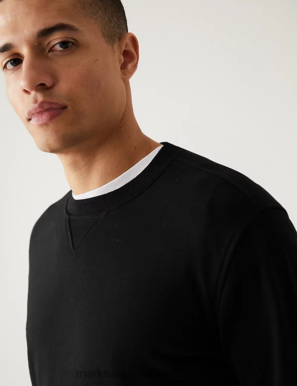 Marks and Spencer near me - Men Black Clothing Marks & Spencer Pure Cotton Crew Neck Sweatshirt 20VTD6880