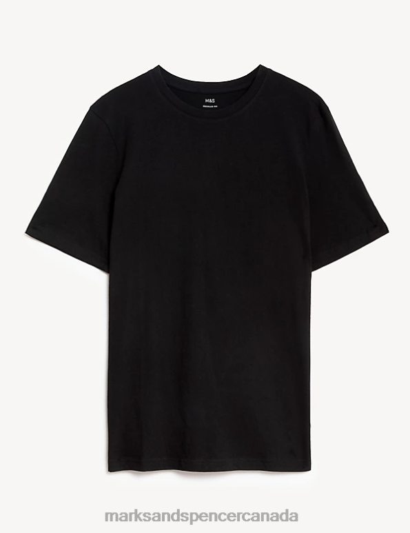Men Black Clothing Marks & Spencer Pure Cotton Crew Neck T-Shirt 20VTD145 - Marks and Spencer Canada locations