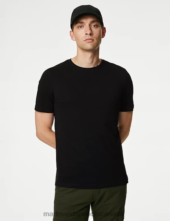 Men Black Clothing Marks & Spencer Pure Cotton Crew Neck T-Shirt 20VTD145 - Marks and Spencer Canada locations
