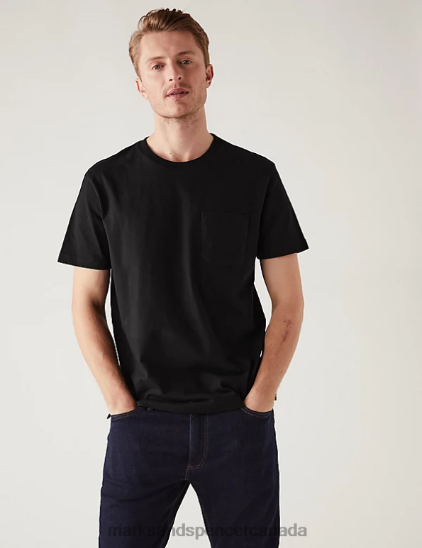 Marks and Spencer sale - Men Black Clothing Marks & Spencer Pure Cotton Heavyweight T-Shirt 20VTD5356