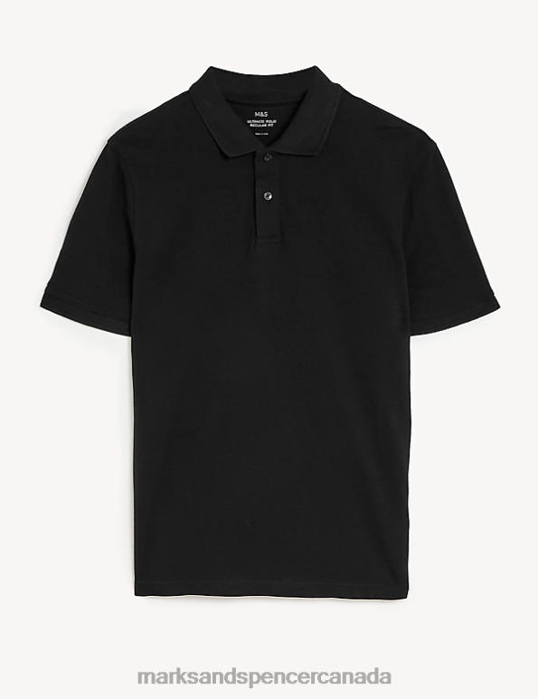 Men Black Clothing Marks & Spencer Pure Cotton Pique Polo Shirt 20VTD187 - Marks and Spencer outlet