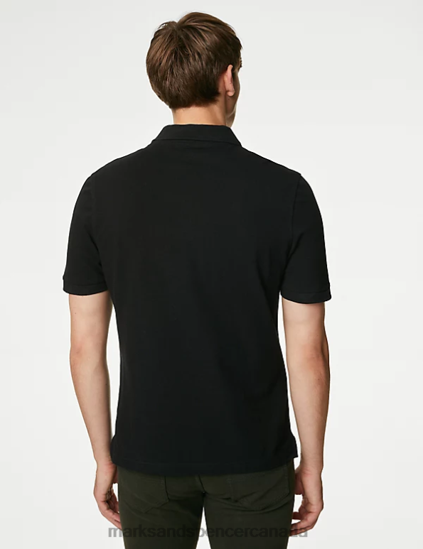 Men Black Clothing Marks & Spencer Pure Cotton Pique Polo Shirt 20VTD187 - Marks and Spencer outlet