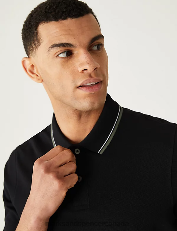 Marks and Spencer sale - Men Black Clothing Marks & Spencer Pure Cotton Pique Tipped Polo Shirt 20VTD5060