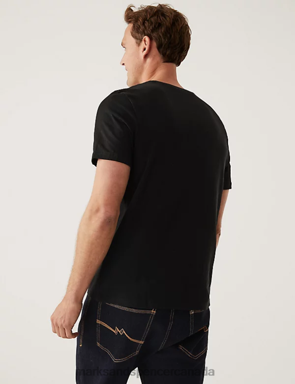 Men Black Clothing Marks & Spencer Pure Cotton V-Neck T-Shirt 20VTD5202 - Marks and Spencer Canada locations