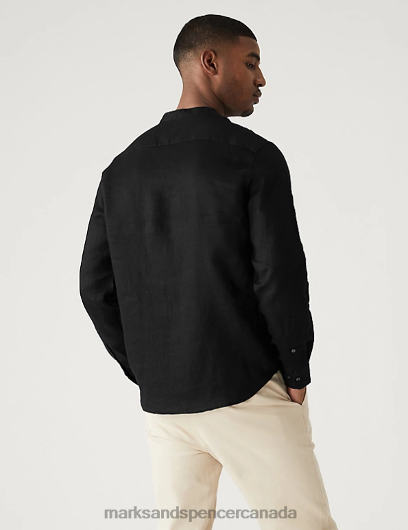 Marks and Spencer sale - Men Black Clothing Marks & Spencer Pure Linen Grandad Collar Shirt 20VTD6905