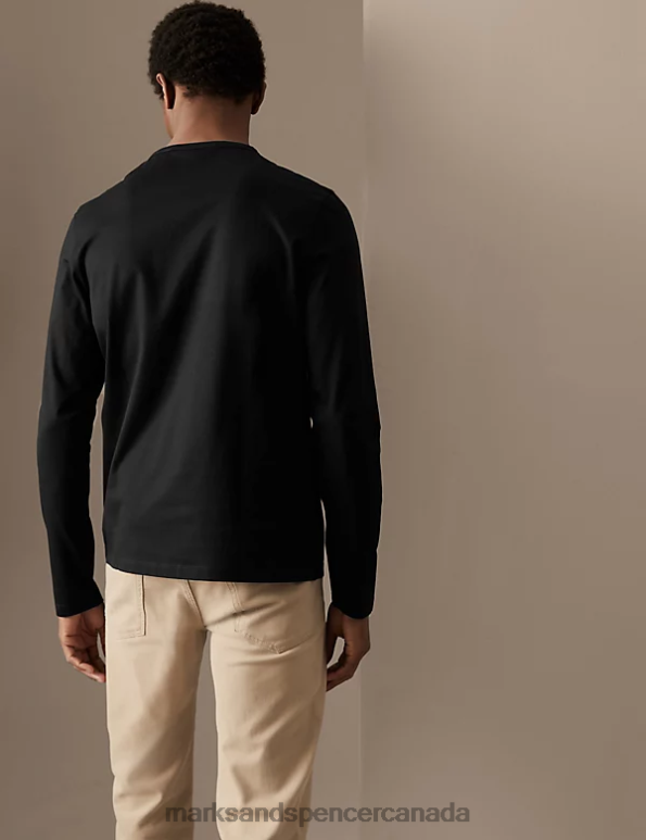 Men Black Clothing Marks & Spencer Pure Supima Cotton Long Sleeve T-Shirt 20VTD6703 - Marks and Spencer outlet