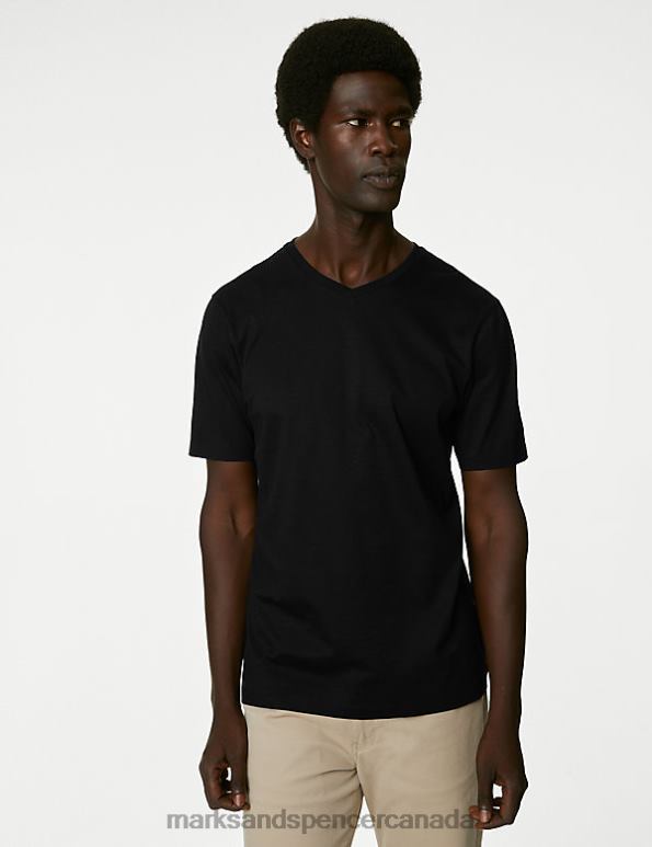 Marks and Spencer sale - Men Black Clothing Marks & Spencer Pure Supima Cotton V-Neck T-Shirt 20VTD5689