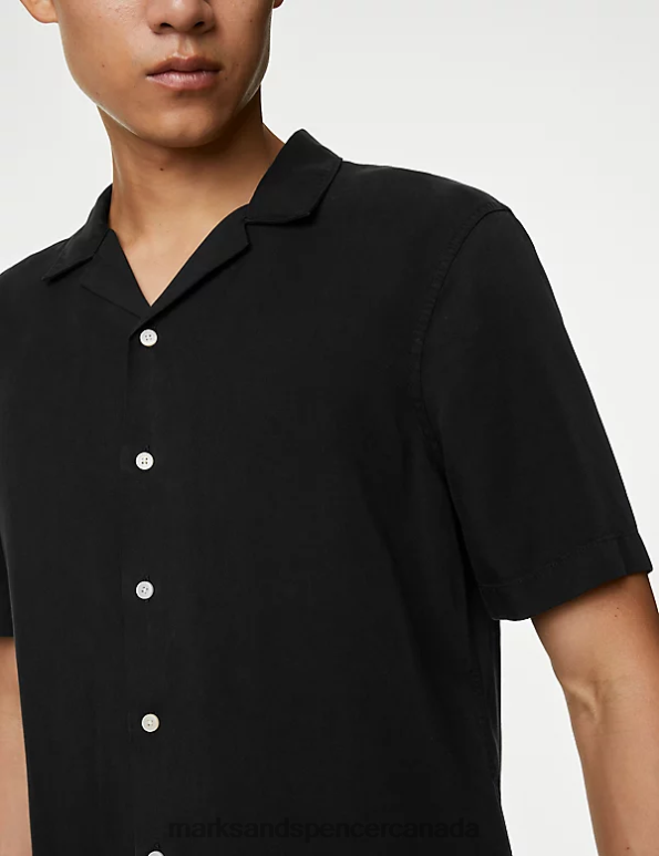 Men Black Clothing Marks & Spencer Pure Tencel Cuban Collar Shirt 20VTD6152 - Marks and Spencer Canada locations