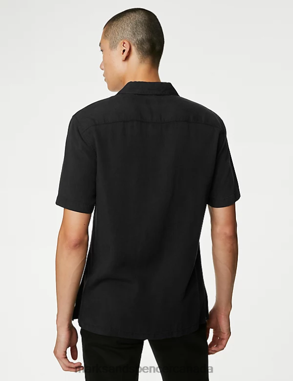 Men Black Clothing Marks & Spencer Pure Tencel Cuban Collar Shirt 20VTD6152 - Marks and Spencer Canada locations