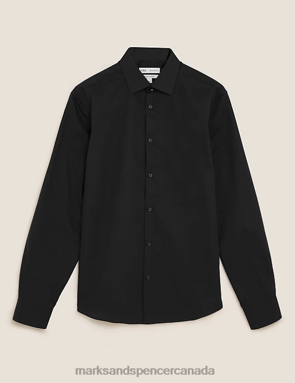 Marks and Spencer sale - Men Black Clothing Marks & Spencer Regular Fit Easy Iron Pure Cotton Shirt 20VTD7337