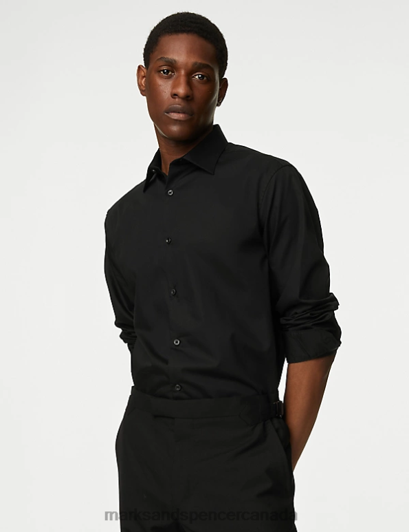 Marks and Spencer sale - Men Black Clothing Marks & Spencer Regular Fit Easy Iron Pure Cotton Shirt 20VTD7337