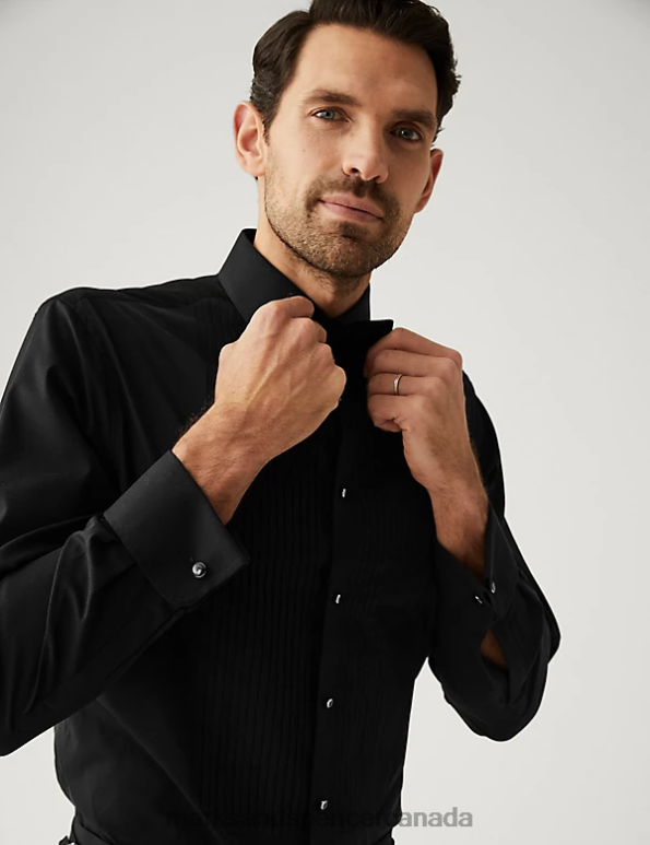 Marks and Spencer near me - Men Black Clothing Marks & Spencer Regular Fit Pure Cotton Dinner Shirt 20VTD6570