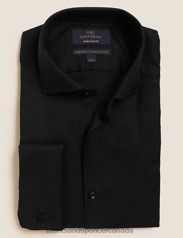 Marks and Spencer near me - Men Black Clothing Marks & Spencer Regular Fit Pure Cotton Herringbone Shirt 20VTD6731
