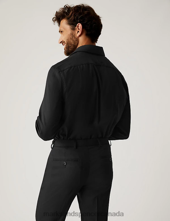 Marks and Spencer near me - Men Black Clothing Marks & Spencer Regular Fit Pure Cotton Herringbone Shirt 20VTD6731