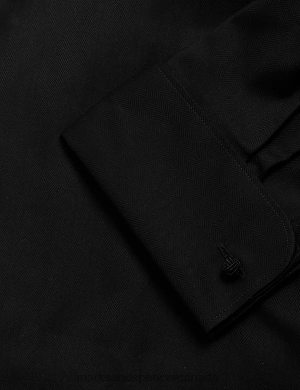 Marks and Spencer near me - Men Black Clothing Marks & Spencer Regular Fit Pure Cotton Herringbone Shirt 20VTD6731