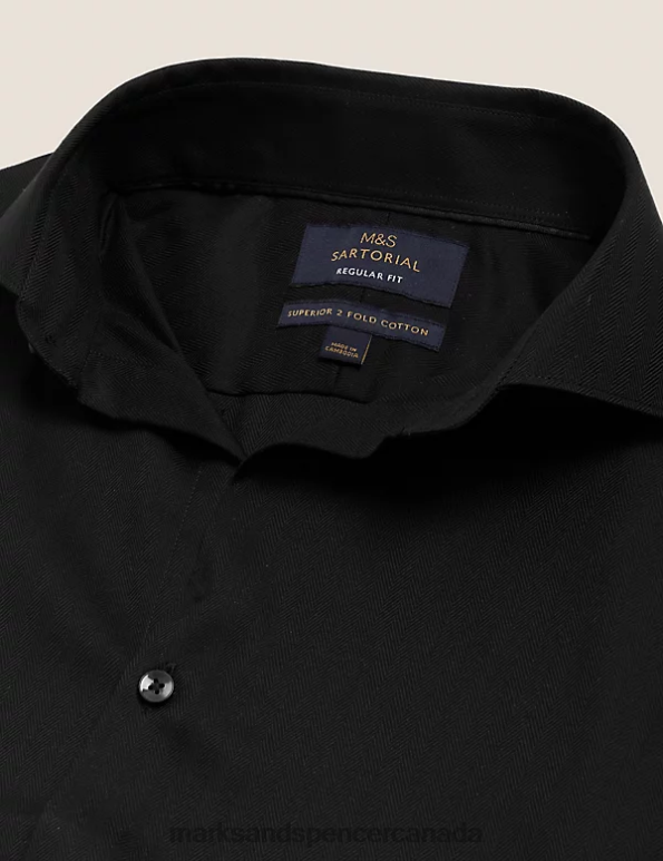 Marks and Spencer near me - Men Black Clothing Marks & Spencer Regular Fit Pure Cotton Herringbone Shirt 20VTD6731