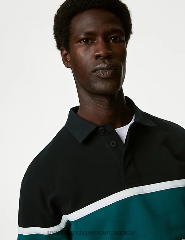 Men Black Clothing Marks & Spencer Relaxed Fit Pure Cotton Rugby Sweatshirt 20VTD6066 - Marks and Spencer online
