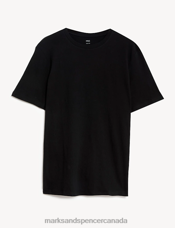 Men Black Clothing Marks & Spencer Slim Fit Pure Cotton Crew Neck T-Shirt 20VTD5154 - Marks and Spencer Canada locations