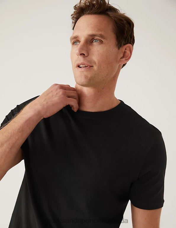 Men Black Clothing Marks & Spencer Slim Fit Pure Cotton Crew Neck T-Shirt 20VTD5154 - Marks and Spencer Canada locations
