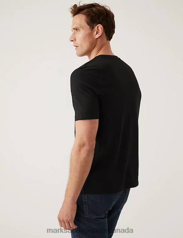 Men Black Clothing Marks & Spencer Slim Fit Pure Cotton Crew Neck T-Shirt 20VTD5154 - Marks and Spencer Canada locations