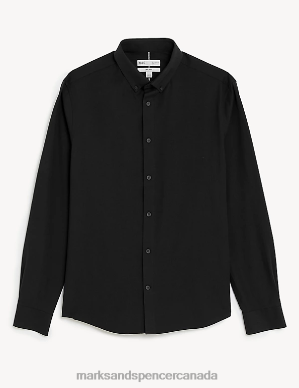 Men Black Clothing Marks & Spencer Slim Fit Ultimate Shirt with Stretch 20VTD5658 - Marks and Spencer outlet