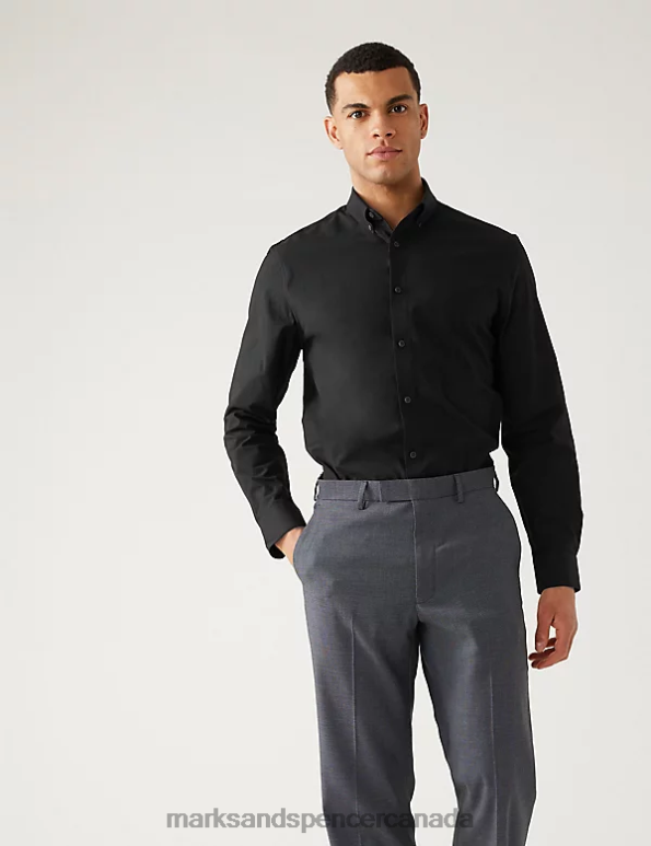 Men Black Clothing Marks & Spencer Slim Fit Ultimate Shirt with Stretch 20VTD5658 - Marks and Spencer outlet