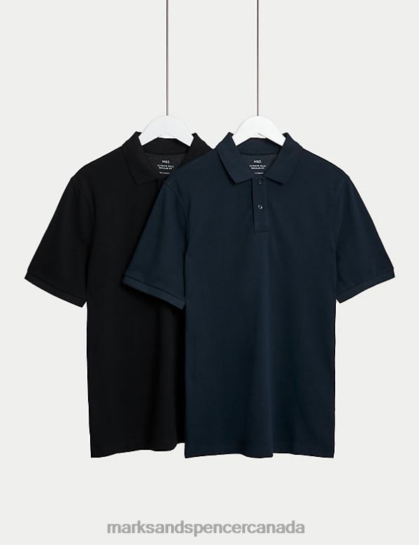 Marks and Spencer Canada - Men Black Mix Clothing Marks & Spencer 2 Pack Pure Cotton Polo Shirts 20VTD6453