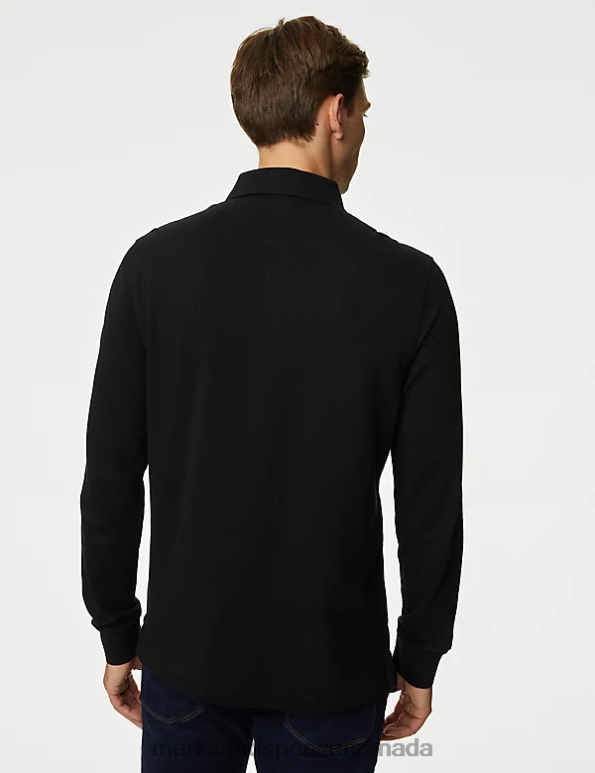 Men Black Mix Clothing Marks & Spencer 2pk Pure Cotton Long Sleeve Polo Shirts 20VTD5085 - Marks and Spencer Canada locations