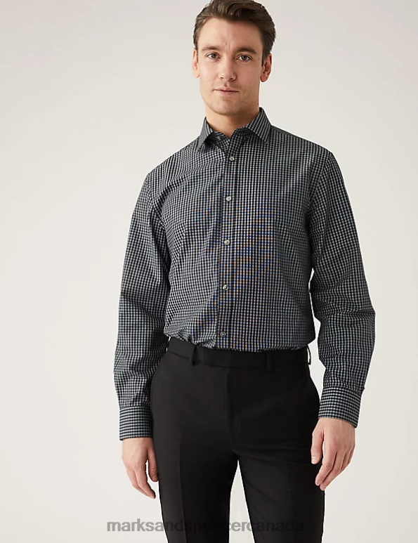 Men Black Mix Clothing Marks & Spencer 2pk Regular Fit Long Sleeve Shirts 20VTD6812 - Marks and Spencer online