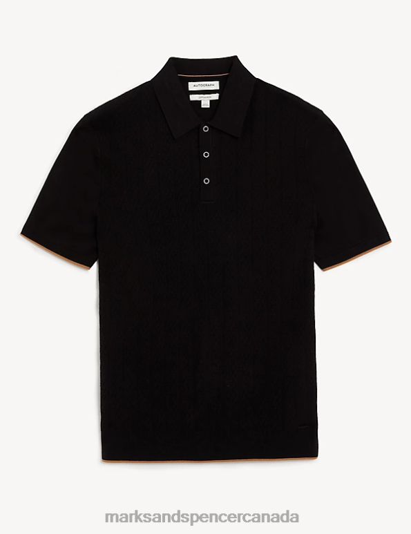 Men Black Mix Clothing Marks & Spencer Cotton Rich Textured Knitted Polo Shirt 20VTD5881 - Marks and Spencer outlet